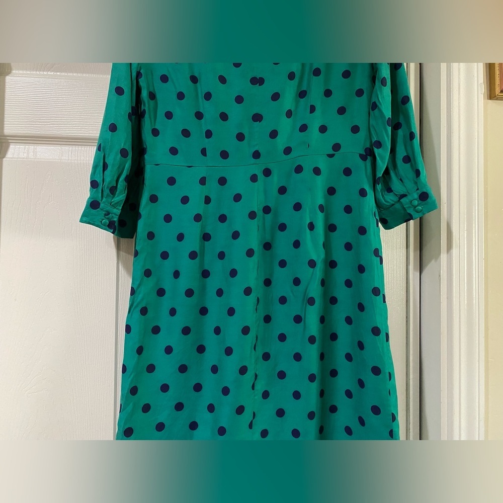 Boden Silk Blend Polka Dot Dress Green and‎ Navy Size 8 - Picture 8 of 10